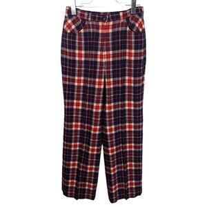Vintage Pendleton Knockabouts 1960s Plaid Wool Pants Red White Blue Wide Leg USA